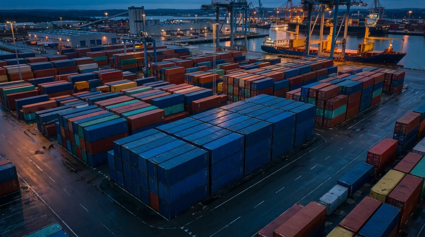 Stacked shipping containers at a Maldivian port
